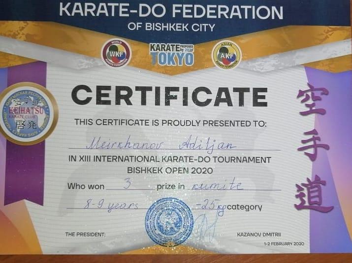 2"г" сынып білім алушысы Мейрханов Әділжан Каратэ-додан "BISHKEK OPEN" XIII халықаралық турнирінен жекелей ІІІ орын және командалық сайыста ІІІ орын иеленді. ҚҰТТЫҚТАЙМЫЗ!