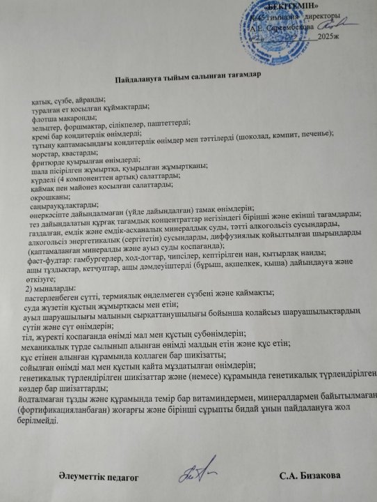 Пайдалануға тыйым салынған тағамдар